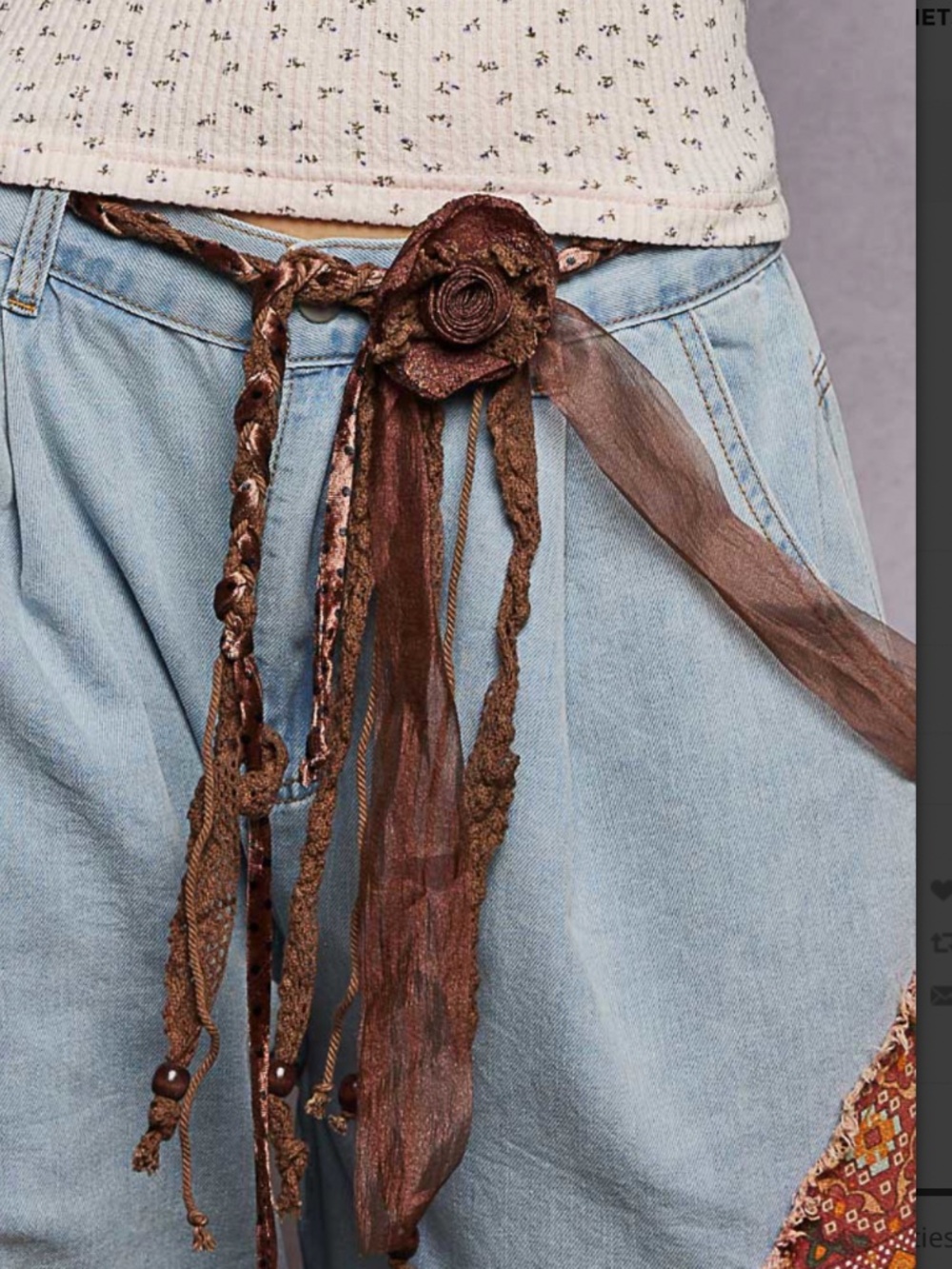 🎉 POL Natural Braided Flower Belt Necklace Boho 208 CHOCO